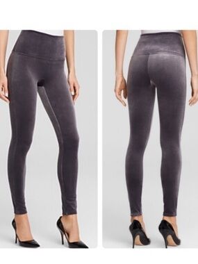 NWTSpanx High- Rise Velvet Wide Band Shaping Waist Band  Stretch Leggings. Gray